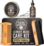 Viking Revolution - Ultimate Beard Kit Spiced Vanilla - Beard Grooming Kit for Men with Beard Brush, Beard Comb, Beard Balm, Beard Oil, Beard and Moustache Scissors - Husband Gifts for Men