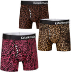 Men's Leopard Print Boxer Briefs - Tagless, Breathable Workout Men's Underwear, 3Pack