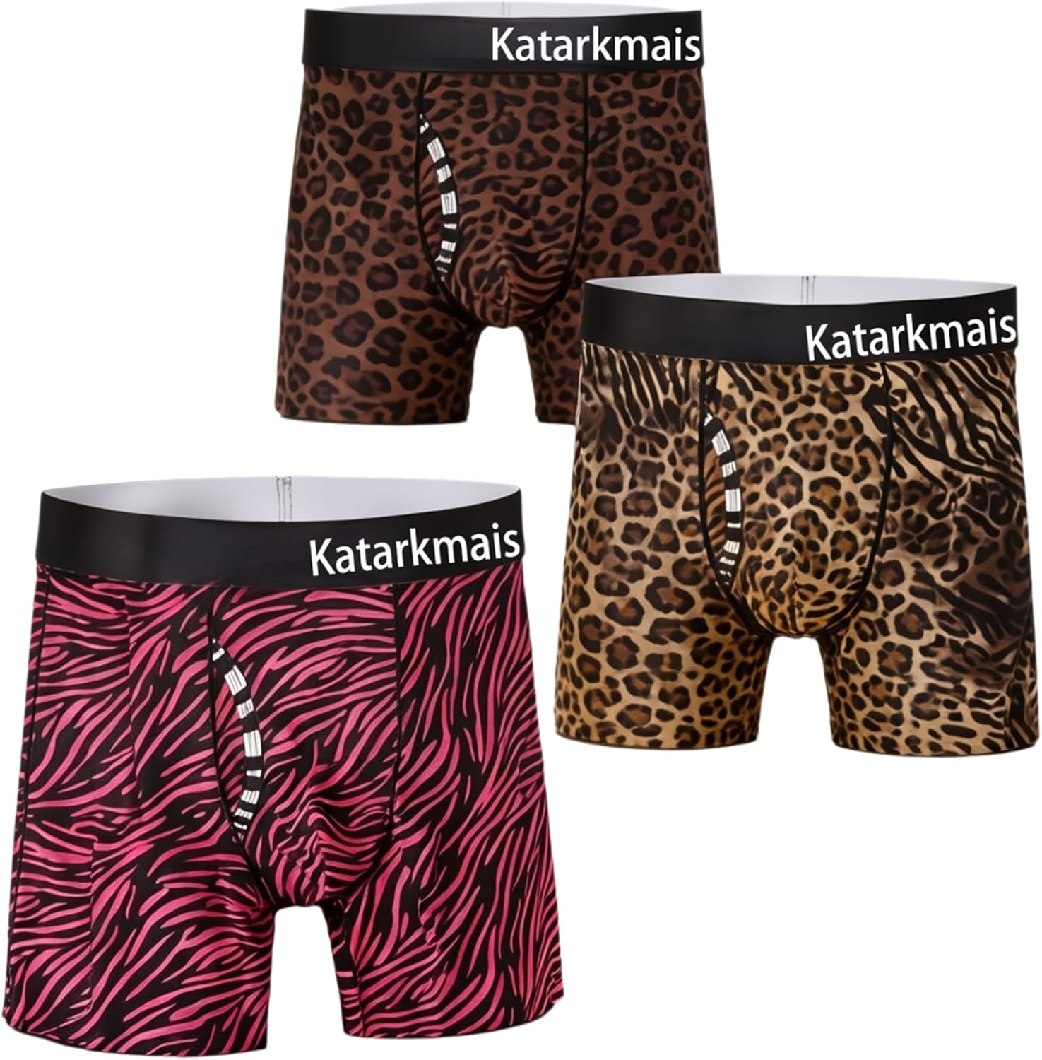 Men's Leopard Print Boxer Briefs - Tagless, Breathable Workout Men's Underwear, 3Pack