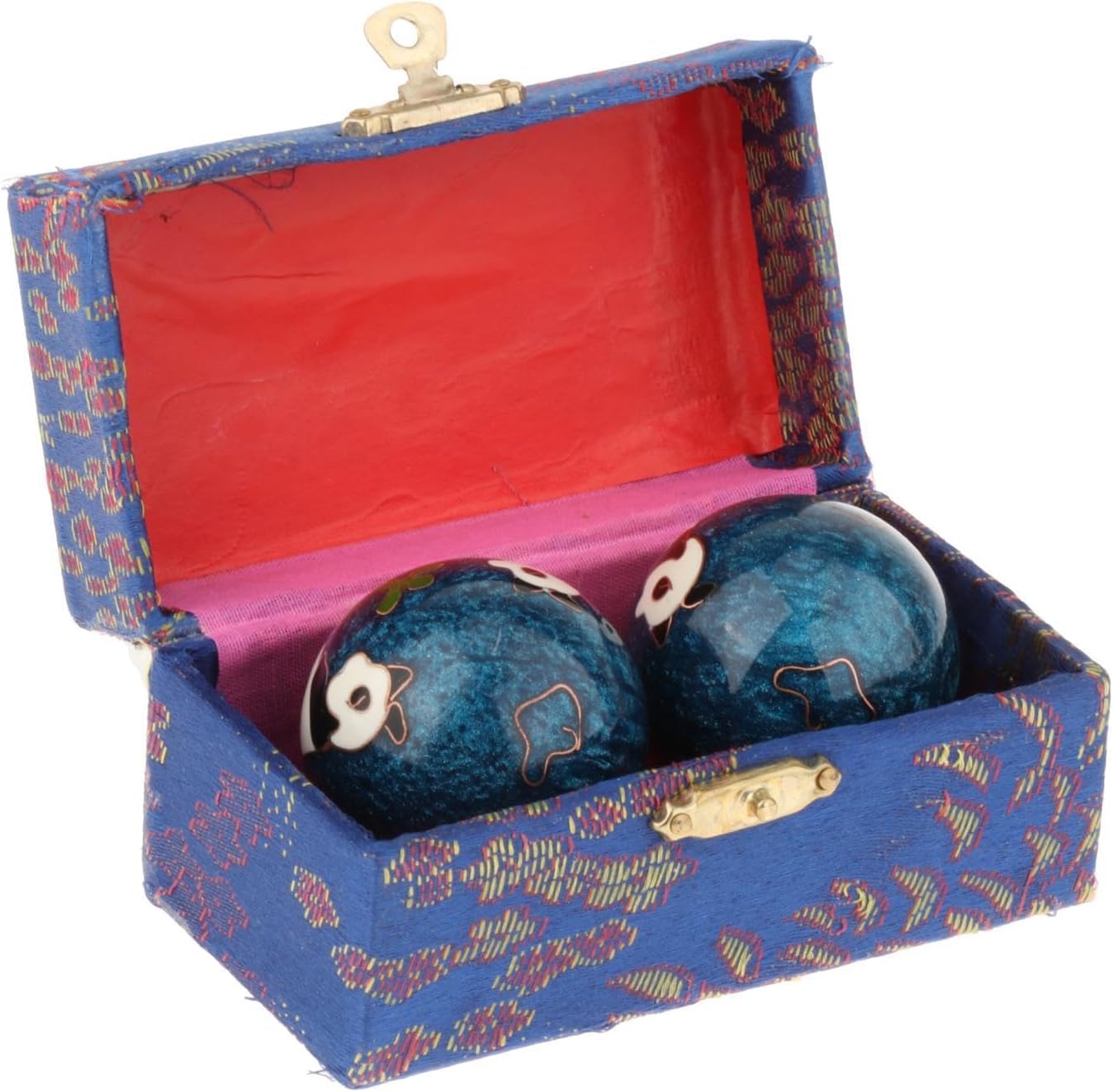 2 Pieces Massage Balls, Chinese Health Balls with Storage Box, Finger Dexterity Massage Compact Baoding Balls for Elderly Middle Aged People, Panda Blue