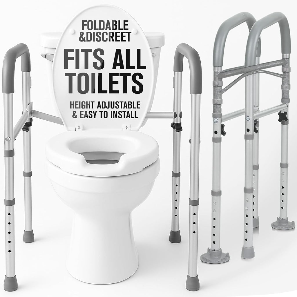 Vive Toilet Safety Rail - Medical Chair for Handicapped & Seniors - Folding Bathroom Frame w/Handles, Arms for Elderly, Disabled - Standalone Grab Bar - Seat Assistance Support Stand Up Assist