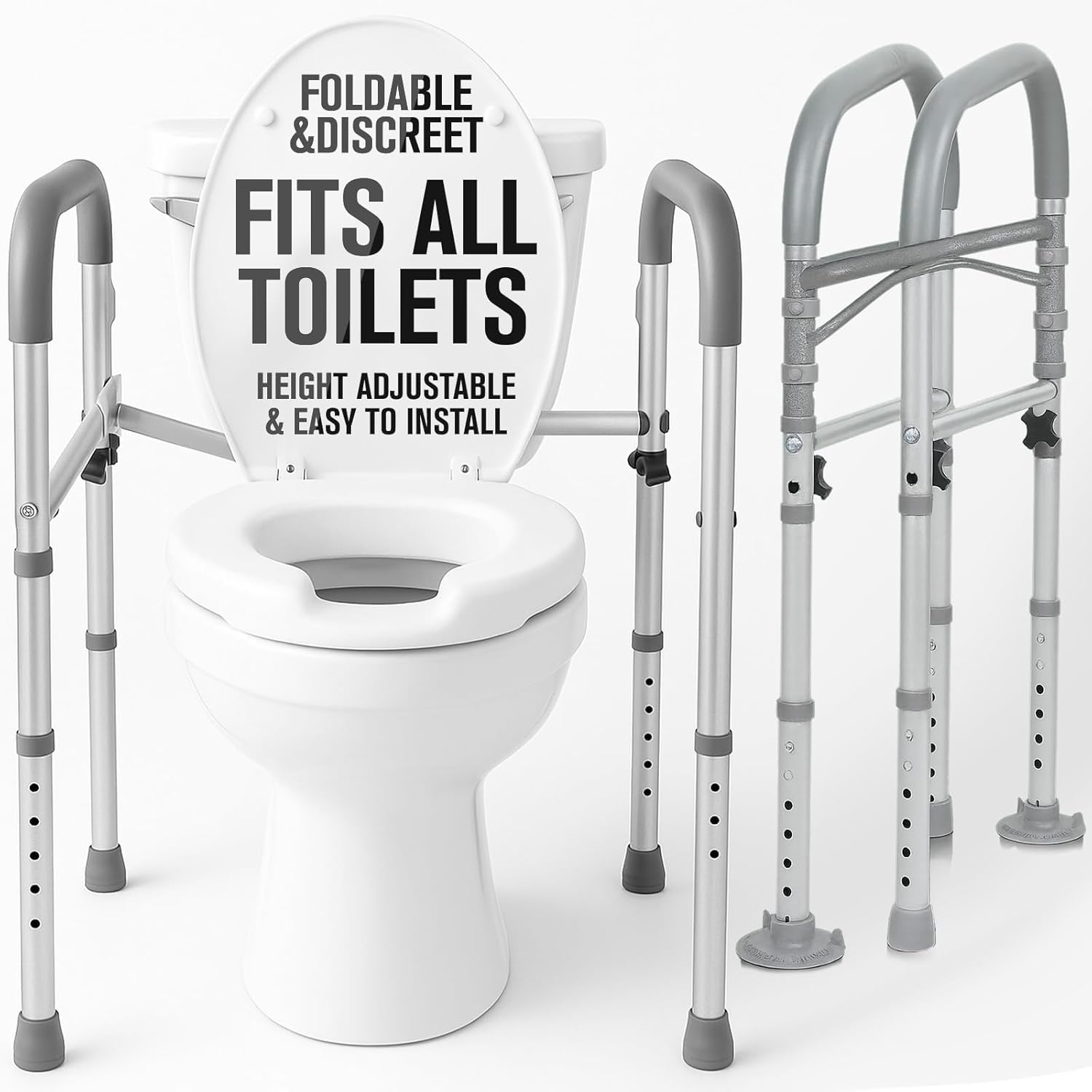 Vive Toilet Safety Rail - Medical Chair for Handicapped & Seniors - Folding Bathroom Frame w/Handles, Arms for Elderly, Disabled - Standalone Grab Bar - Seat Assistance Support Stand Up Assist