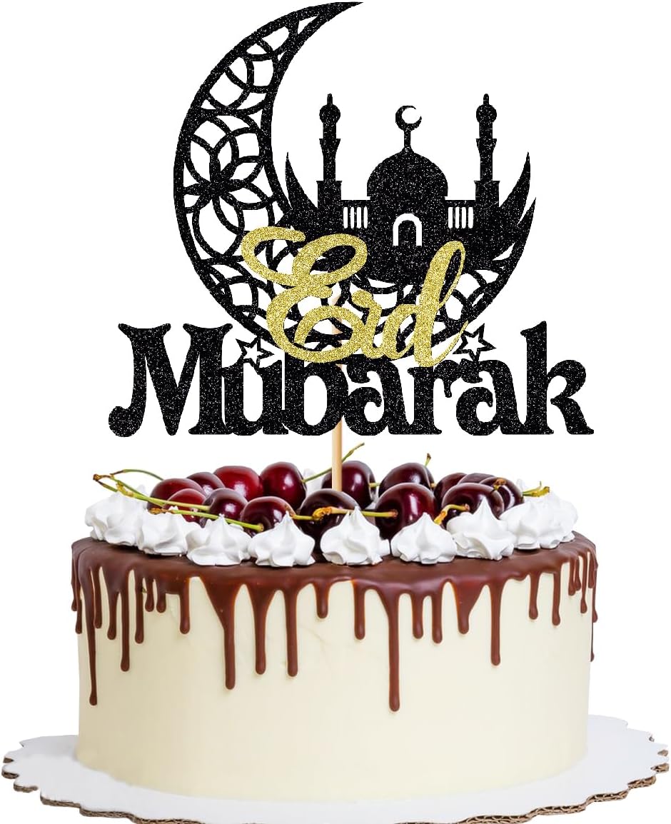 Eid Mubarak Cake Topper, 5-Piece Set, Green, Perfect for Eid Festival Party Decorations