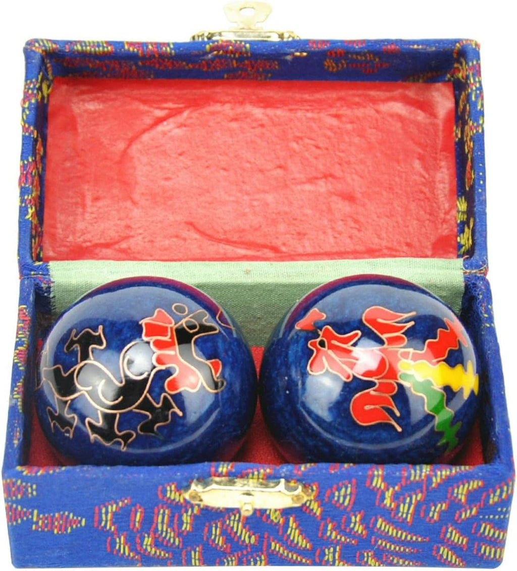 2Pcs Chinese Health Exercise Stress Baoding Balls, Meditation Massage Handball with Box, Hand Exercise Ball for Men Women Hand Exercises and Stress Relief(Color:Blue Dragon and Phoenix)