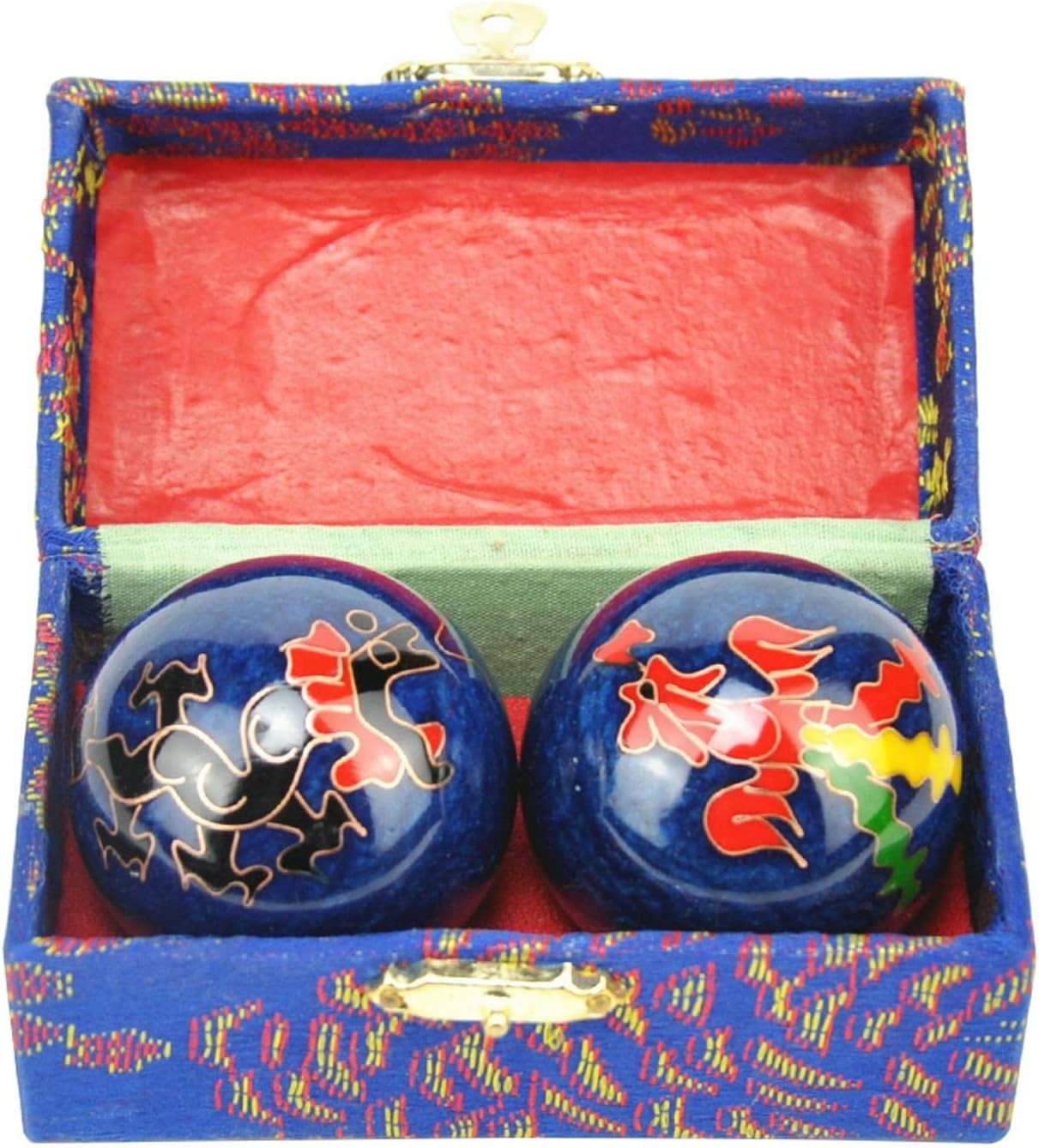 2Pcs Chinese Health Exercise Stress Baoding Balls, Meditation Massage Handball with Box, Hand Exercise Ball for Men Women Hand Exercises and Stress Relief(Color:Blue Dragon and Phoenix)