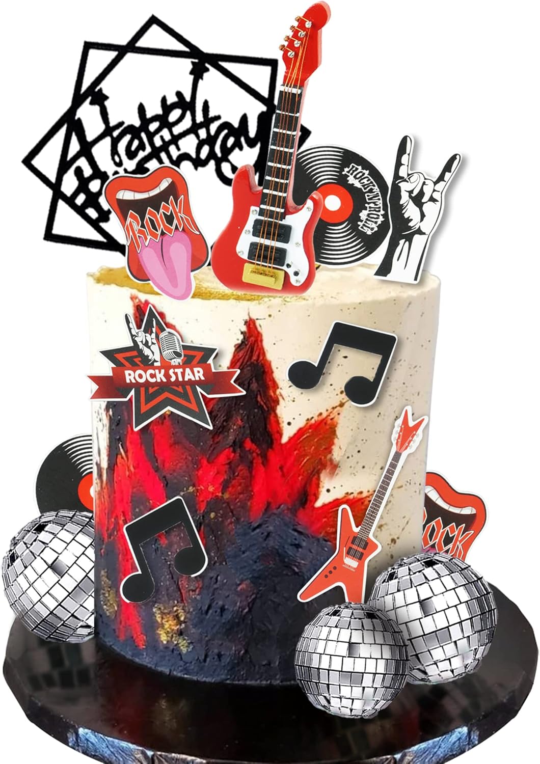 Guitar Cake Toppers Music Theme Birthday Cake Toppers Electric Guitar Model Rock And Roll Cake Decorations For Rockstar Theme Party (Red)