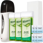 Roll on Wax Kit Aloe Vera Waxing Roller Depilatory for Women & Men Waxing Kit for Hair Removal for Larger Areas at Home with Heater & Strips