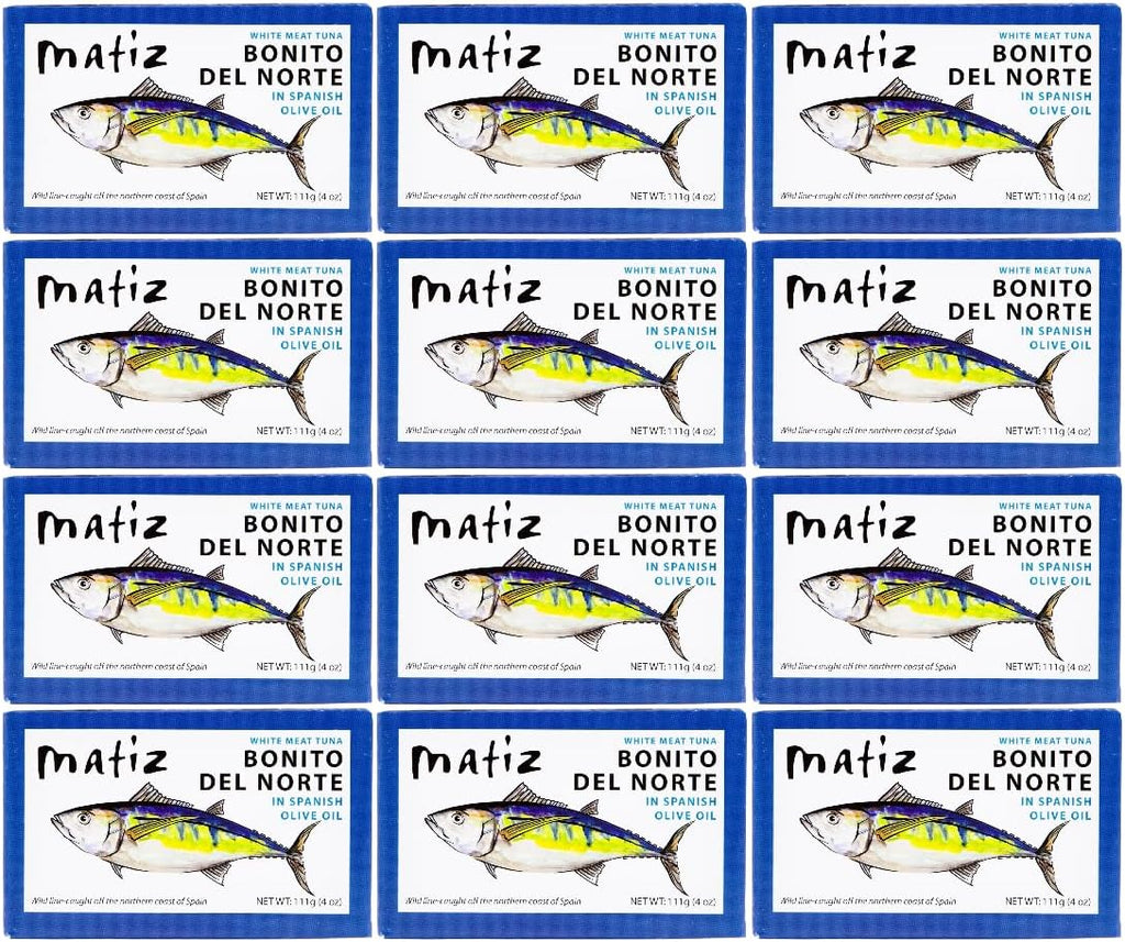 Matiz España Bonito Del Norte, 4 Ounce, White Meat Tuna in Olive Oil (12 Tins)