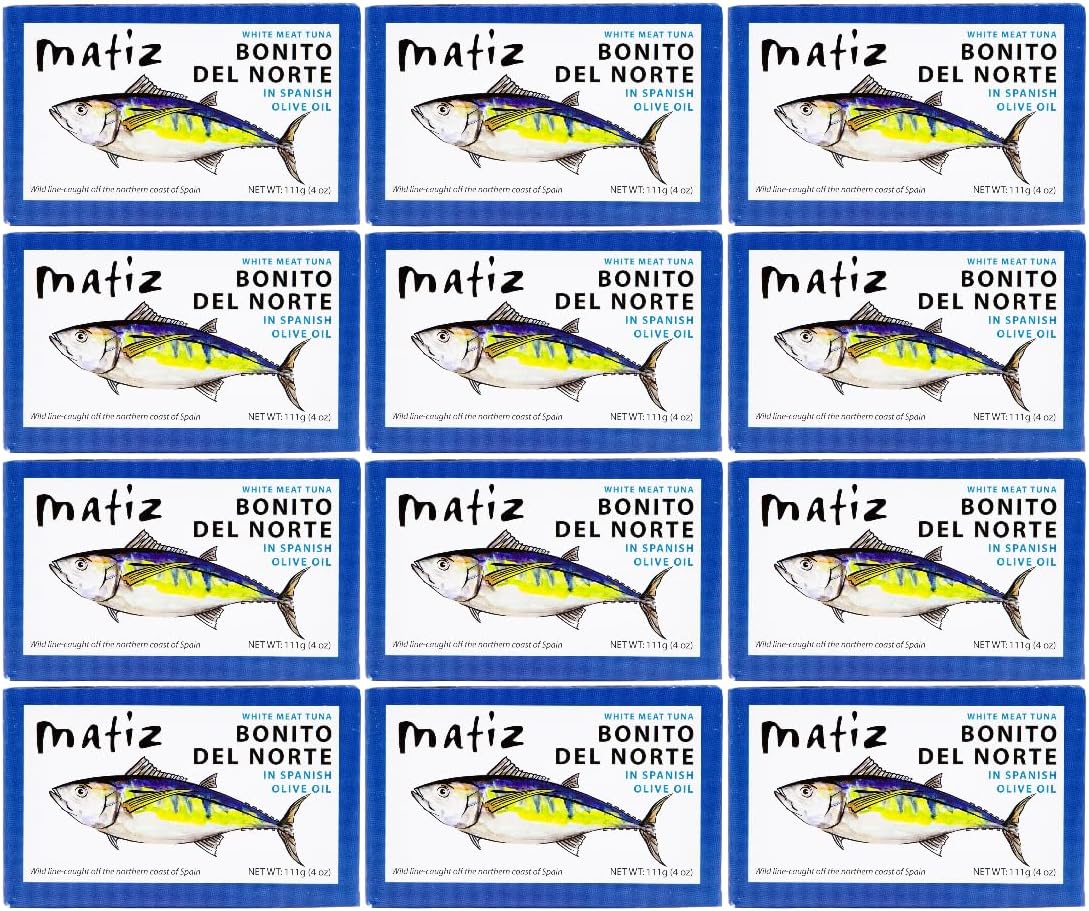 Matiz España Bonito Del Norte, 4 Ounce, White Meat Tuna in Olive Oil (12 Tins)