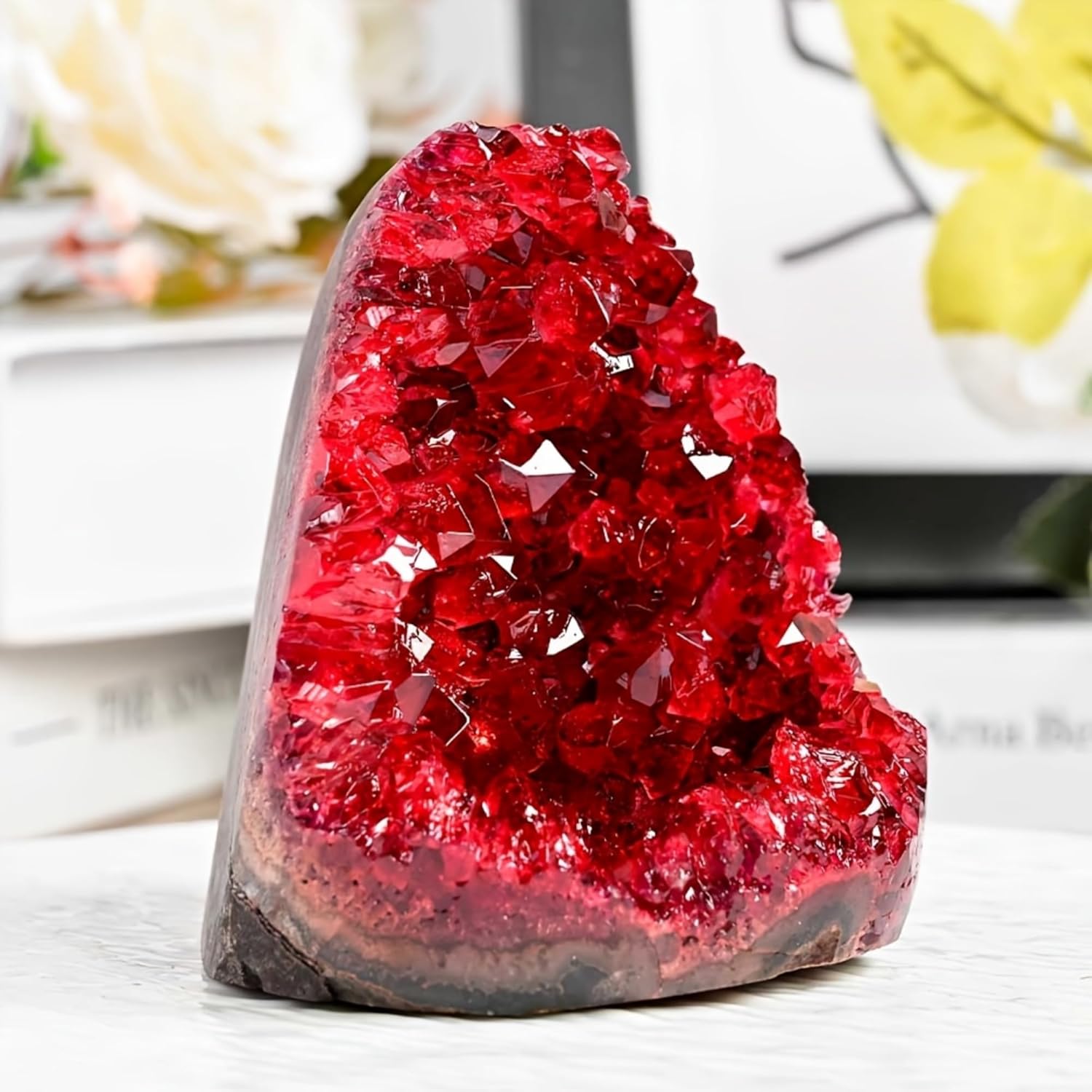 1Pc Claret Raw Geode, 400-500g Quartz Cluster for Home Feng Shui Ornaments Energy Stone Healing Tools Meditation Feng Shui Decoration,Stone Display Piece, Mineral Specimen