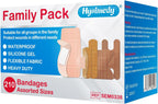 Hysimedy Adhesive Assorted Bandages Variety Pack 210 Counts Flexible Fabric Heavy Duty Waterproof Silicone Hypoallergenic Latex Free for Sensitive Skin Wounds Care Medical First Aid Kit Supplies