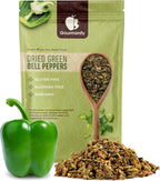 Gourmanity Dried Green Bell Peppers, Flavorful Diced Peppers Fresh and Appetizing, Perfect for Ramen Bae Ramen Toppings Soups Stir-Frys and Stews, All Natural, Packed in a Resealable Bag 4 oz