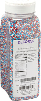 DECOPAC Red, White, And Blue Nonpareils | 30oz | Fancy Cake Sprinkles in Handheld Container, Edible Cake Decorations For July 4th, Independence Day, Celebration Cakes, Cupcakes, Cookies, and Donuts