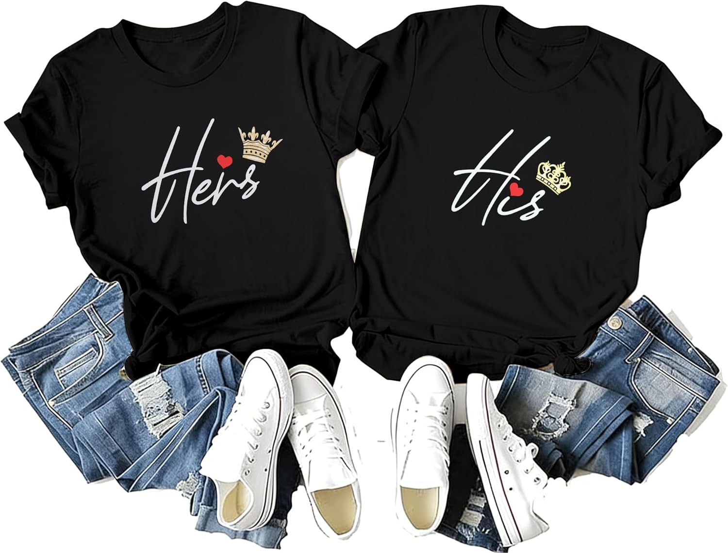 Couple Matching Shirt His Queen Her King Print T-Shirts Honeymoon Graphic Tees Short Sleeve Valentine's Day Gift Tops