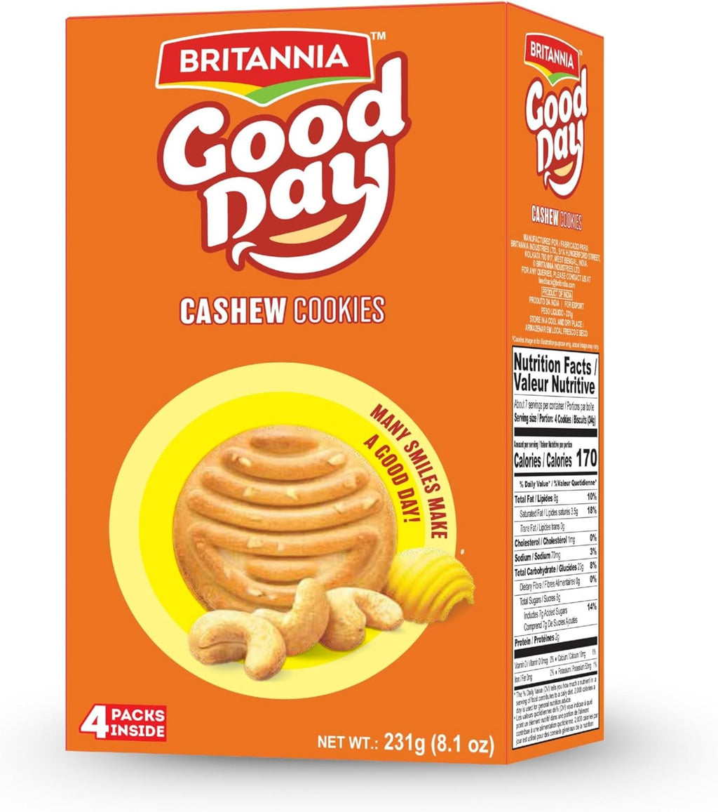Britannia Good Day Cashew Cookies, 231g (8.1 oz) – Crunchy Cashew Biscuits, Perfect Tea-Time & Anytime Snack