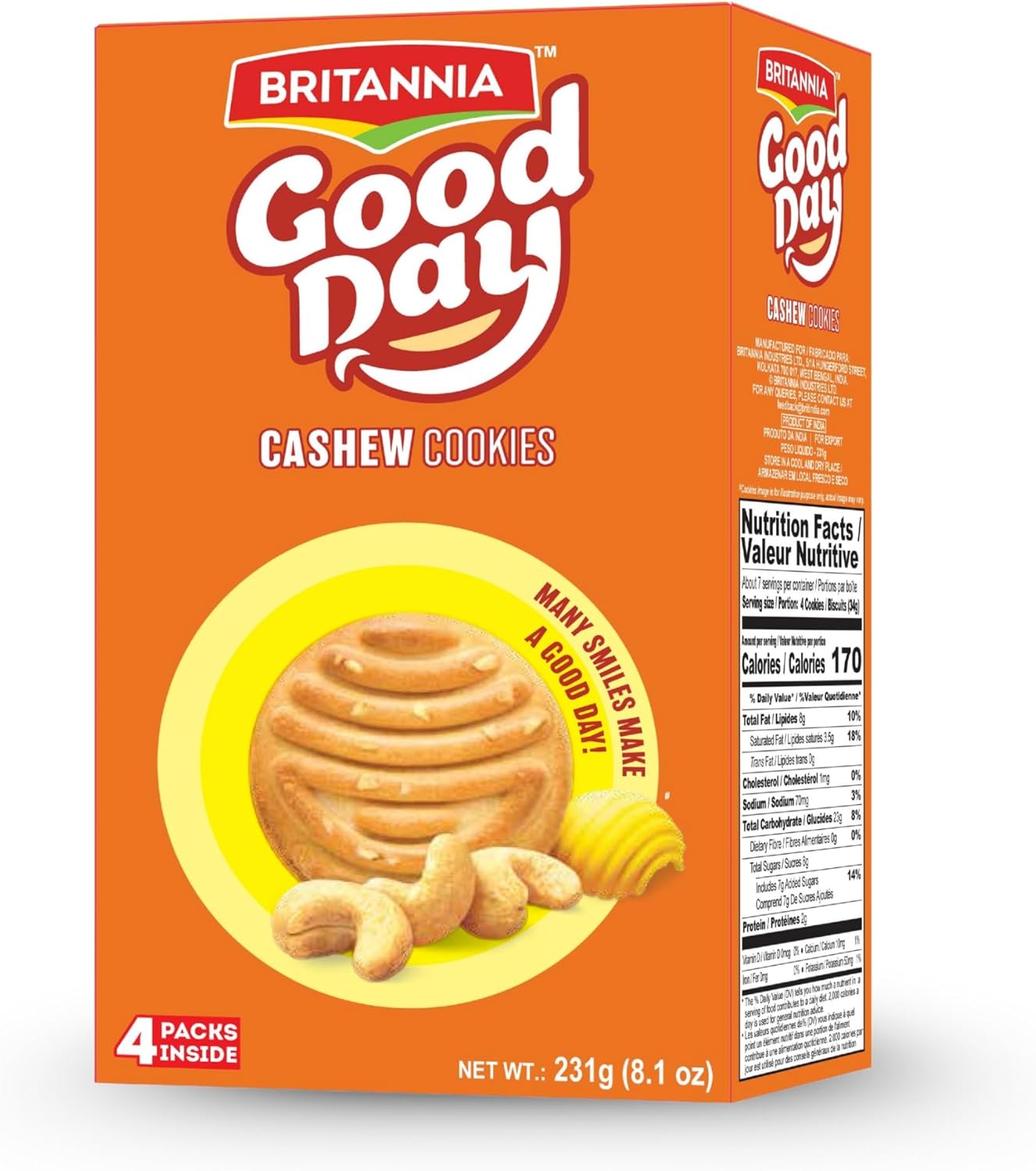 Britannia Good Day Cashew Cookies, 231g (8.1 oz) – Crunchy Cashew Biscuits, Perfect Tea-Time & Anytime Snack