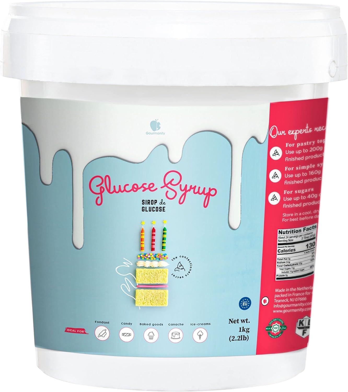 Gourmanity Glucose Syrup for Baking, Liquid Glucose Syrup Perfect as a Sweetener, Thickener and Moisture Retaining Agent, Great for Confectioner’s and Fondant Glaze, Kosher, 2.2lb