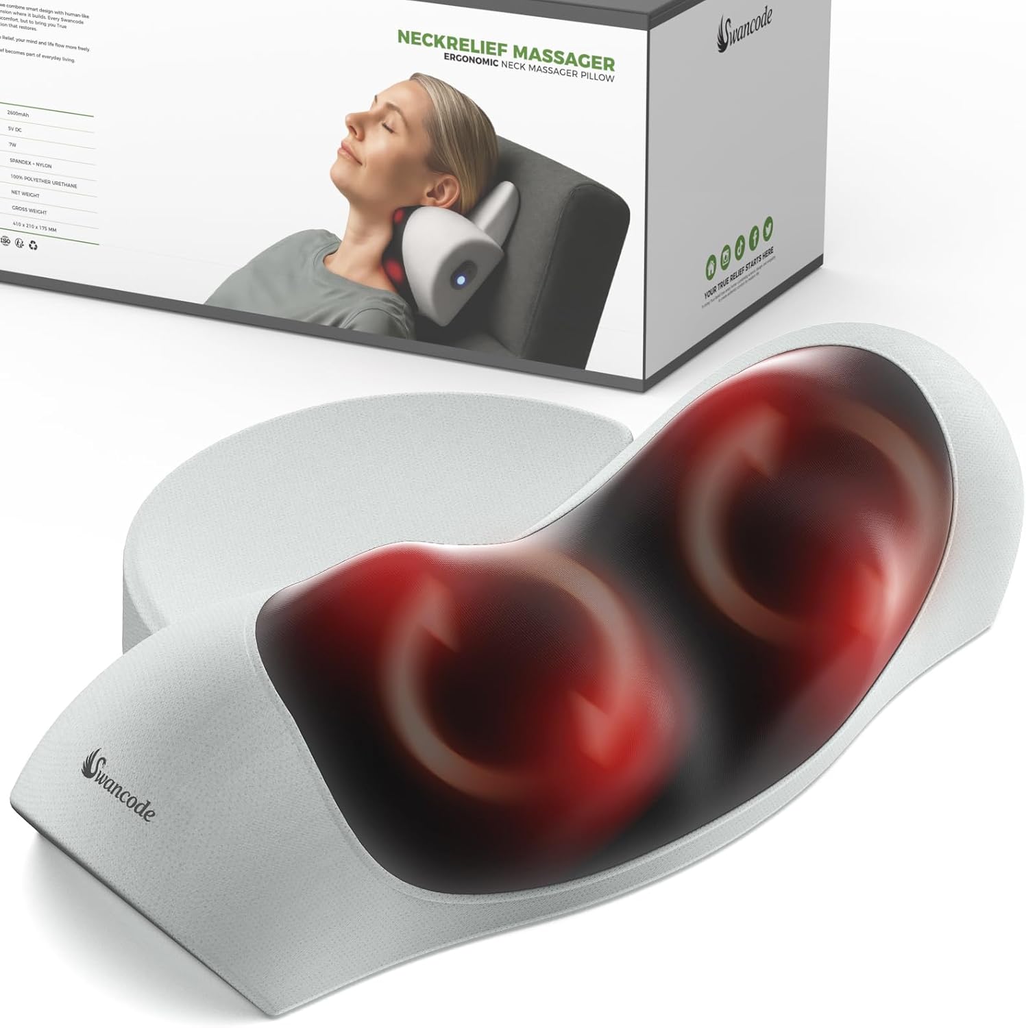 Upgraded 3-in-1 Neck Massager Pillow with Heat, Portable Cordless Neck Massager for Pain Relief Deep Tissue, Rechargeable Pillow Massager for Neck & Shoulder Relaxation at Home/Office/Travel
