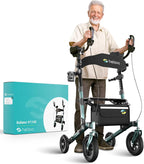 Helavo All Terrain Upright Walker with Flat-Free Solid Rubber Tires - Outdoor Stand Up Walker for Seniors - Tall Standing Rollator with Seat