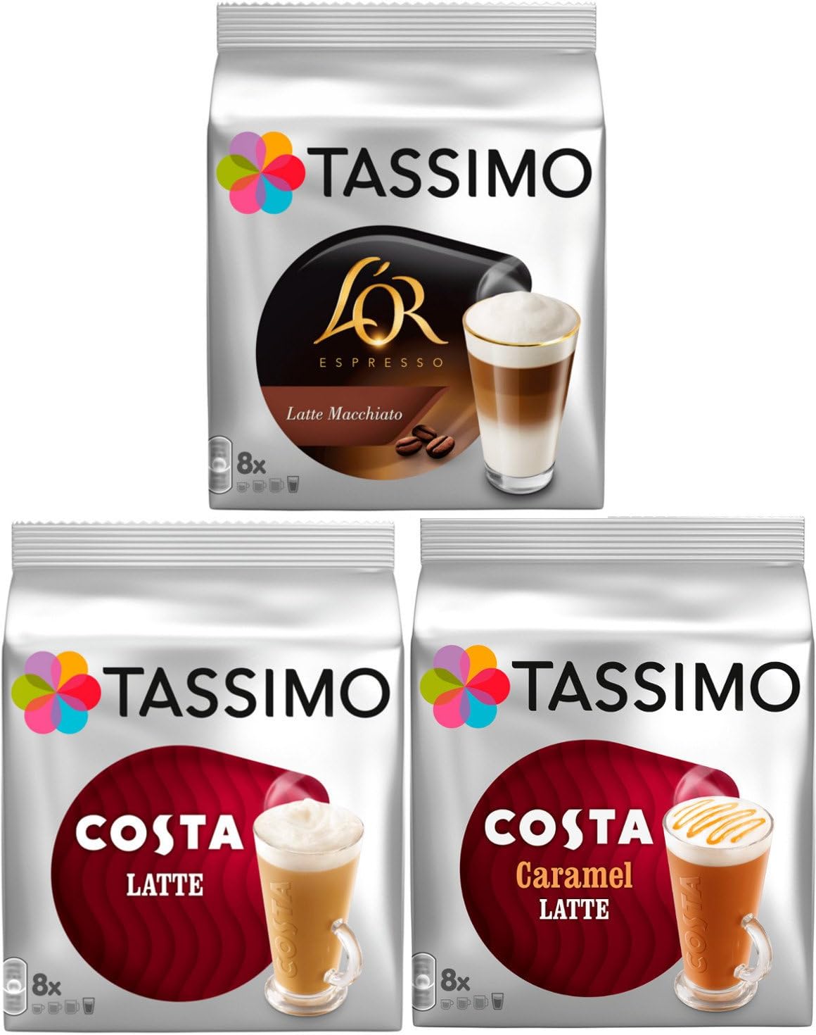 Tassimo 3 Latte Bundle Costa Latte Original + Caramel + Latte Macchiato Caramel by Carte Noire