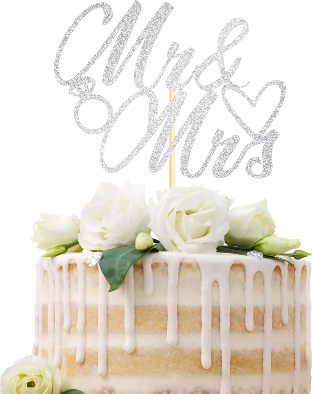 Sotpot 1PC Mr Mrs Cake Topper Bride and Groom Topper Silver Glitter Love Cake Decorations for Wedding Engagement Bridal Shower Wedding Cake Decoration Supplies