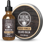 Viking Revolution Spiced Vanilla Beard Balm for Men (2oz) and Beard Oil (1 fl oz) Kit - With Argan and Jojoba Oils - Soften and Moisturize - Stocking Stuffers for Men