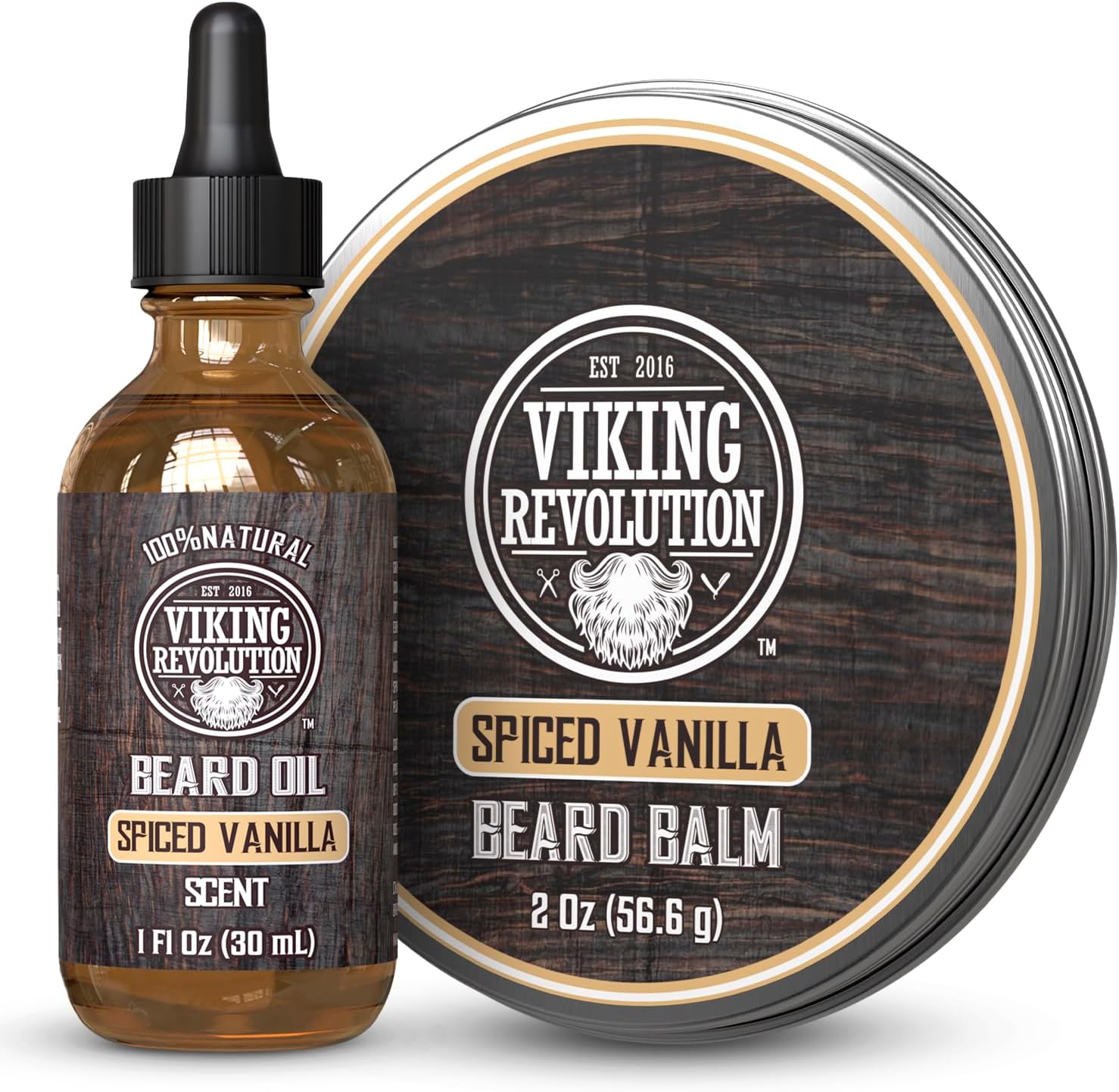 Viking Revolution Spiced Vanilla Beard Balm for Men (2oz) and Beard Oil (1 fl oz) Kit - With Argan and Jojoba Oils - Soften and Moisturize - Stocking Stuffers for Men