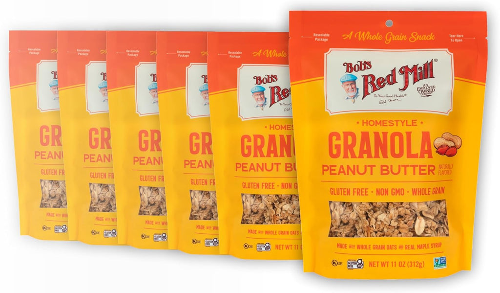 Bob's Red Mill Peanut Butter Granola, 11oz (Pack of 6) - Non GMO, Whole Grain, Kosher