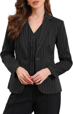 Allegra K Striped Blazer for Women's Notched Lapel One Button Long Sleeve Work Office Suit Jackets