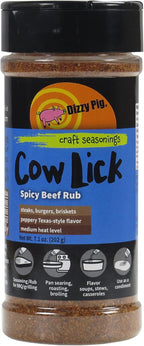 Dizzy Pig Cow Lick Texas-Style Spicy Beef Seasoning Rub (8oz Shaker) - Seasons 30+lbs of Food - Hand Made in the USA - MSG Free, Gluten Free