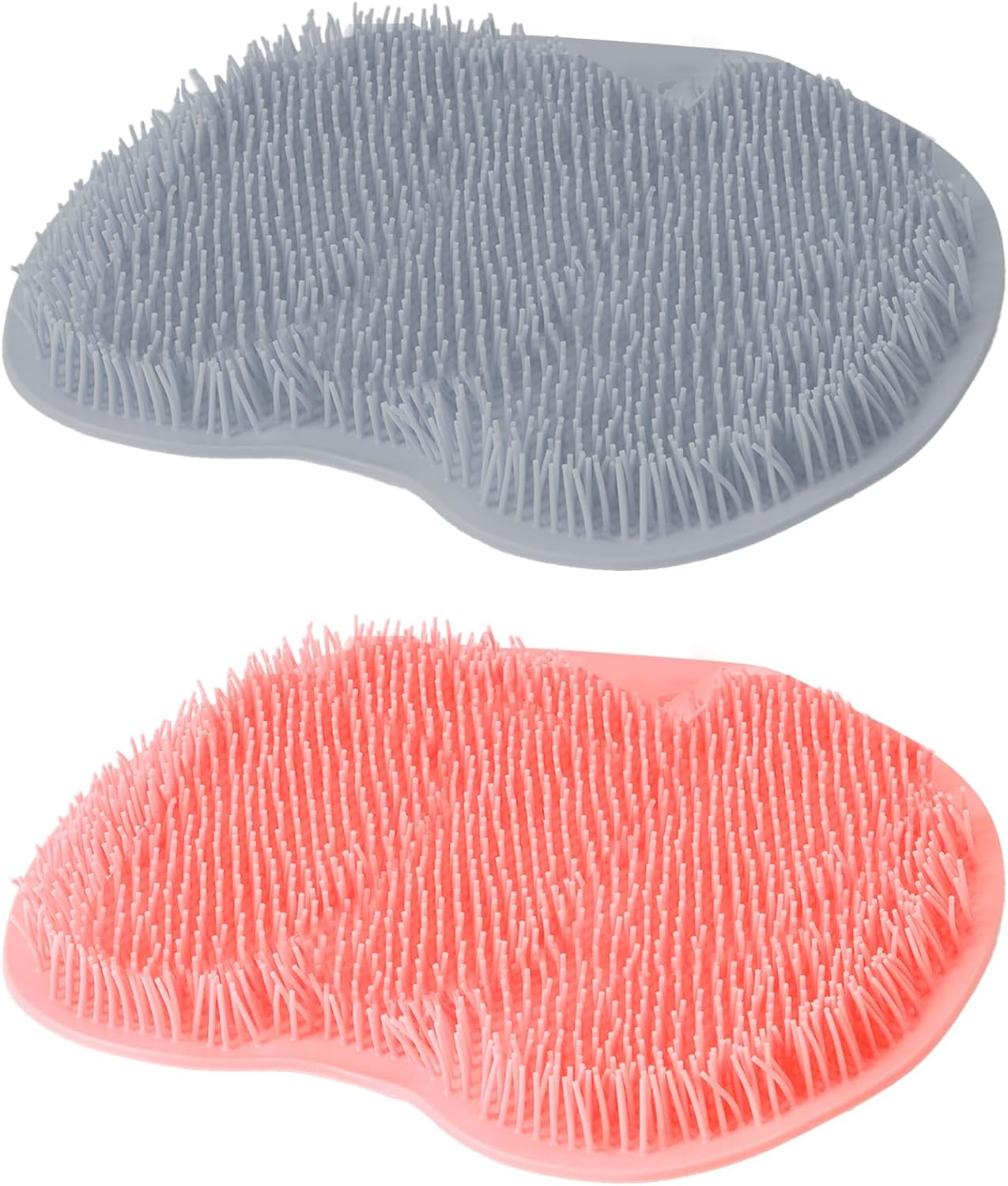 Shower Foot Scrubber Mat Silicone Foot Scrubber in Shower 2 Pcs Silicone Showers Foots Brush Pad Exfoliating Showers Back Scrubbers Wall Mounted with Non-Slip Suction Cups for Men Women, Pink and Gray