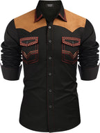 COOFANDY Men's Western Cowboy Shirt Embroidered Long Sleeve Slim Fit Casual Cotton Button Down Hippie Shirts with Pockets