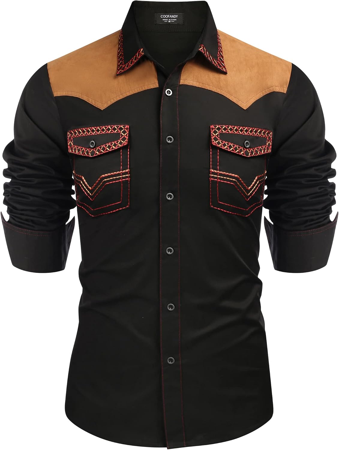 COOFANDY Men's Western Cowboy Shirt Embroidered Long Sleeve Slim Fit Casual Cotton Button Down Hippie Shirts with Pockets