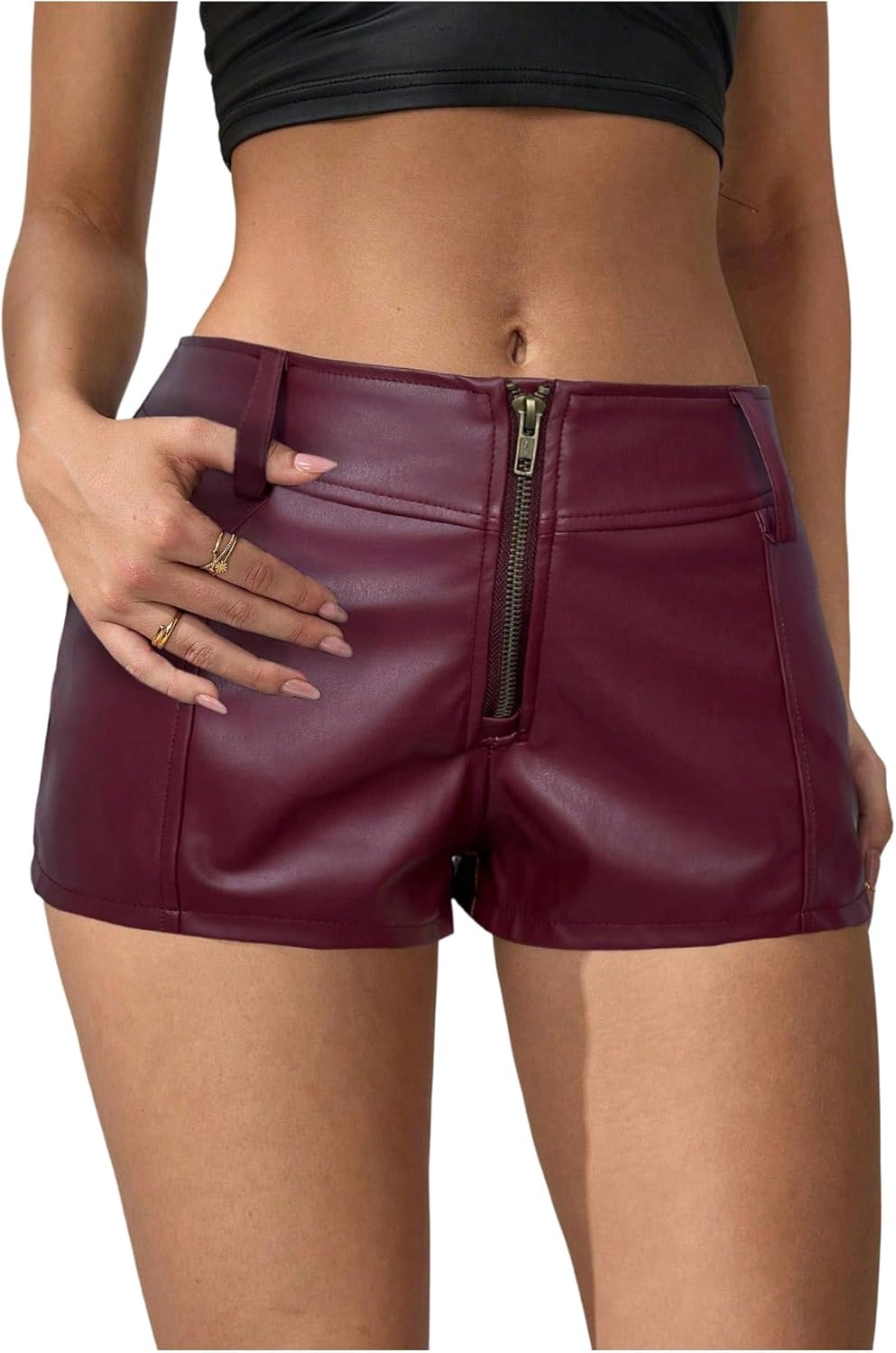 BEAUDRM Women's PU Leather Shorts Micro Mini Shorts Y2k Sexy Low Waist Skinny Party Rave Club Hot Pants Concert Outfits