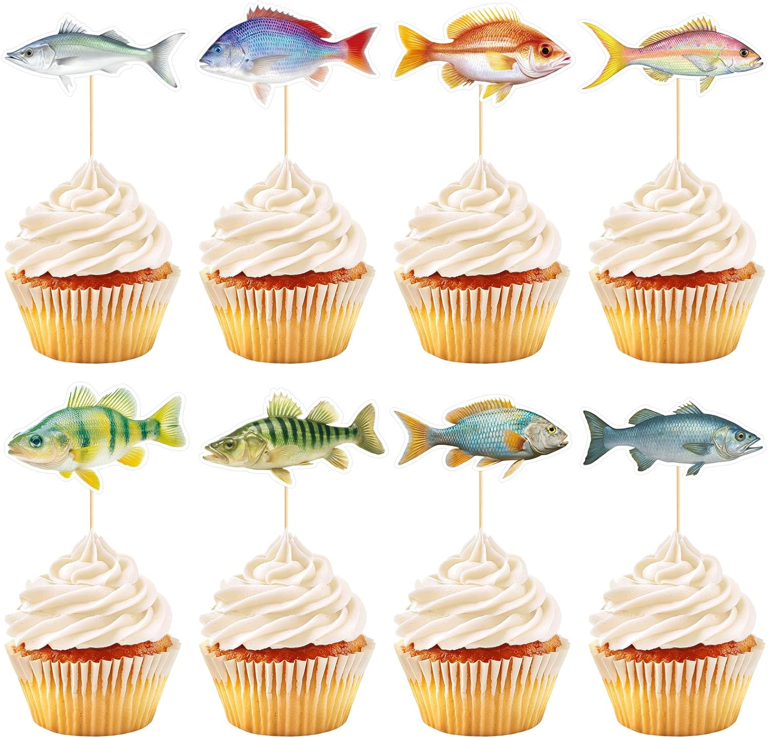 Hooqict 40Pcs Gone Fishing Cupcake Toppers Fish Birthday Cake Topper Decorations Cupcake Picks for Fishing Theme Party Decorations Baby Shower Summer Under The Sea Party Supplies