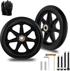 2Pcs 6 Inch Replacement Wheelchair Wheels for Walkers - Environmentally Friendly Rubber Material, Wear-Resistant PU Tires, Anti-Slip, and Durable ABS Wheel Hub (6IN Narrow 2Pcs)