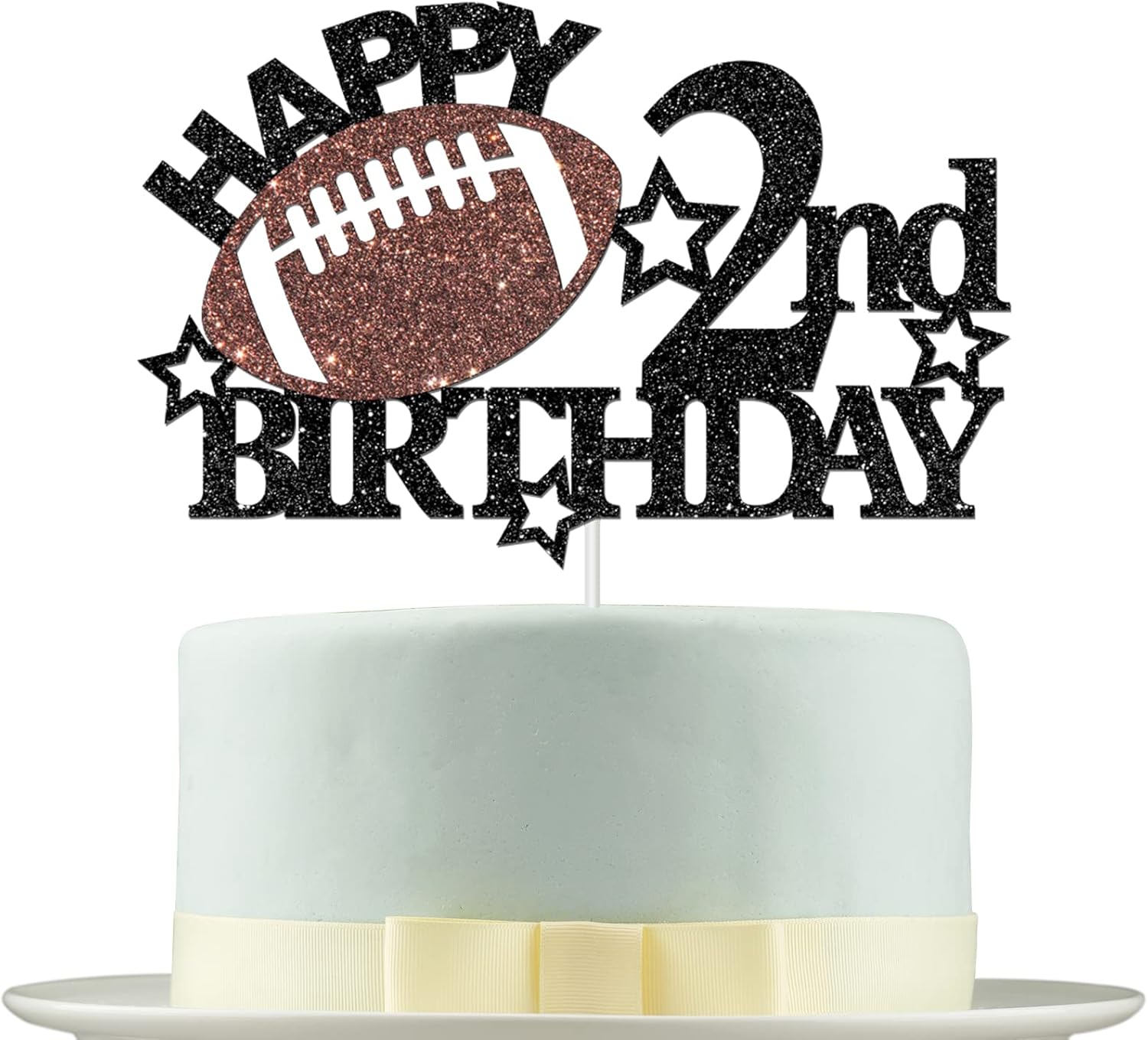 Football Happy 2nd Birthday Cake Topper - Football/Sport Theme Birthday Party Decorations for Boys - Two Years Birthday Party Supplies