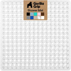 GORILLA GRIP Patented Square Shower Stall Mat, Small Bathtub Floor Mats for Stand Up Showers with Suction Cups and Drainage Holes, Machine Wash, Soft on Feet, Bathroom Accessories 21x21 Inch, Clear