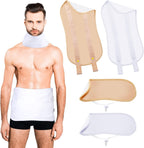 Newwiee 4 Pcs Men's Castor Oil Pack Wrap Includes 2 Sets Reusable Waist and Neck Wrap with Adjustable Elastic Strap Flannel Cotton Castor Oil Pack Kit(Khaki, White)
