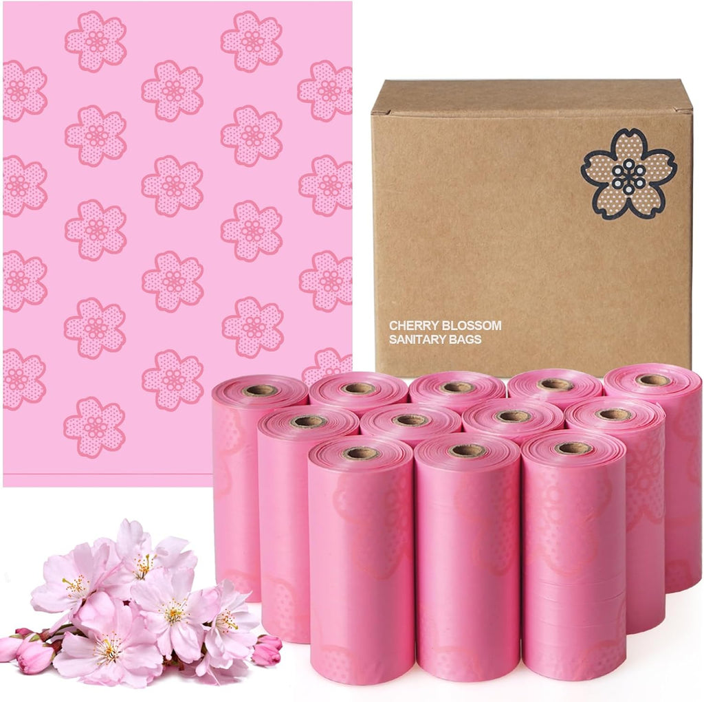 180 PCS Sanitary Napkin Disposal Bags Cherry Blossom Scented, Pink Disposable Sanitary Bag Personal Care Disposal for Tampons Trash Bag, Disposable Mini Bags for Women Privacy Handling Bag Diaper Sack
