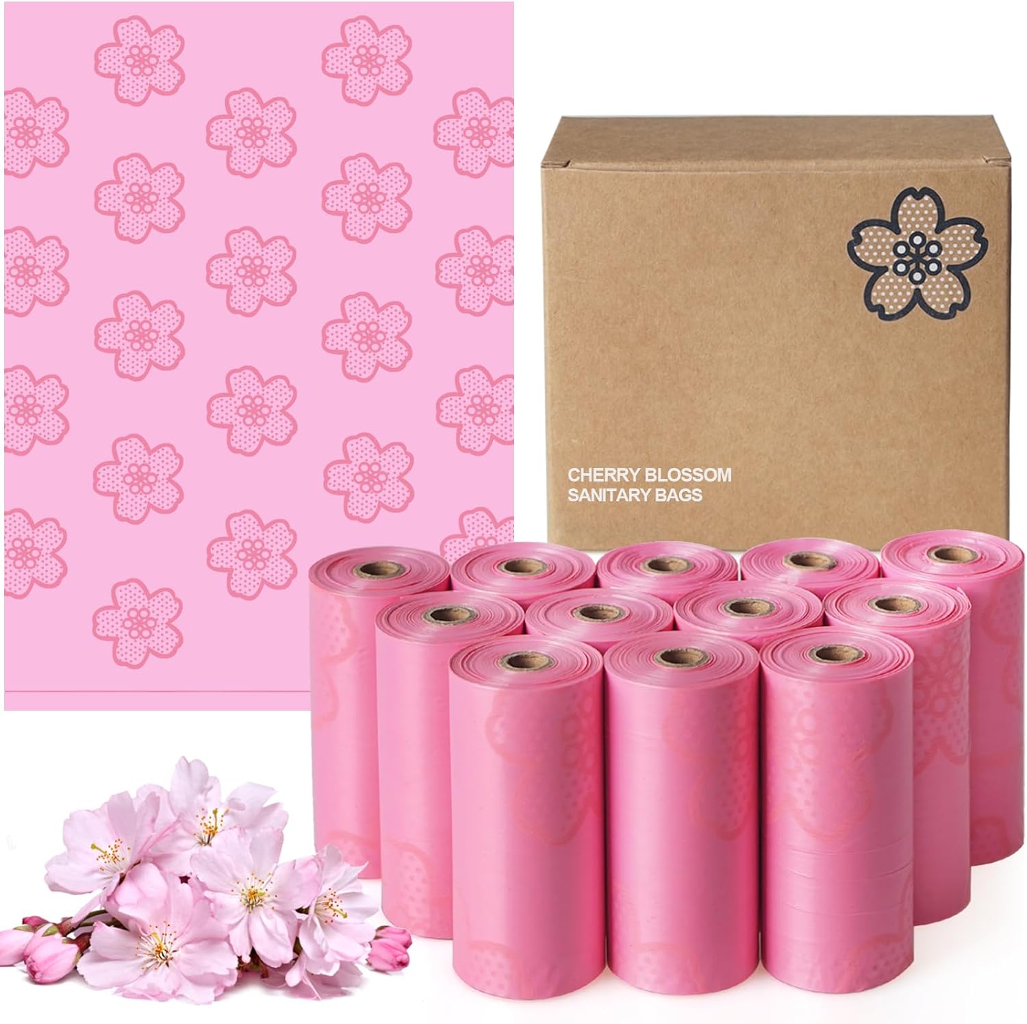 180 PCS Sanitary Napkin Disposal Bags Cherry Blossom Scented, Pink Disposable Sanitary Bag Personal Care Disposal for Tampons Trash Bag, Disposable Mini Bags for Women Privacy Handling Bag Diaper Sack
