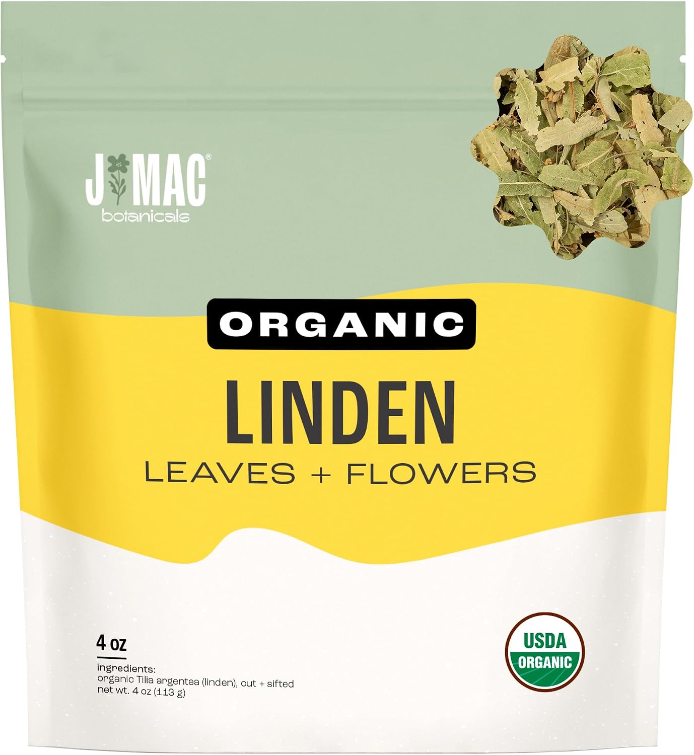 J Mac Botanicals, Organic Linden Leaf and Flower, Whole Leaves and Flowers
