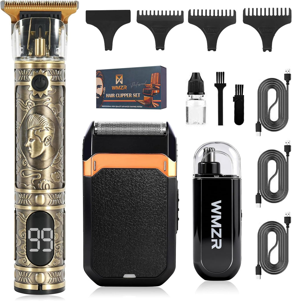 Hair Trimmer for Men, Electric Shaver, Nose Hair Trimmers, Professional Shaving Set, Cordless Hair Clippers, T-Blade Beard Trimmer, Men's Grooming Kit. (Bronze)