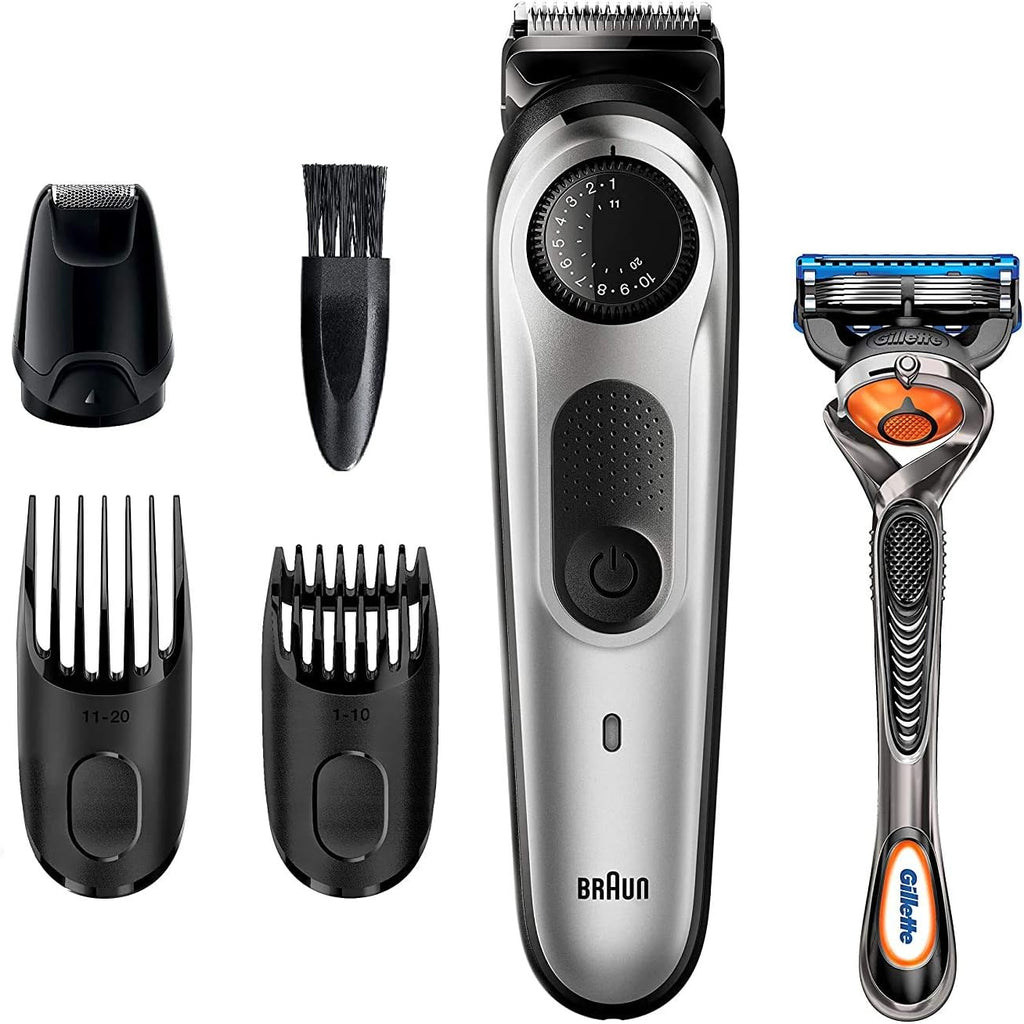 Braun Beard Trimmer Hair Clippers for Men, Cordless & Rechargeable, Mini Foil Shaver with Gillette ProGlide Razor, Black/Silver, 6 Piece Set