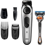 Braun Beard Trimmer Hair Clippers for Men, Cordless & Rechargeable, Mini Foil Shaver with Gillette ProGlide Razor, Black/Silver, 6 Piece Set