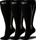 Zeta Wear Plus Size Knee-High Compression Socks Closed Toe 15-19 mmHg Support for Men & Women Wide Calves, Swelling, Varicose Veins, Travel