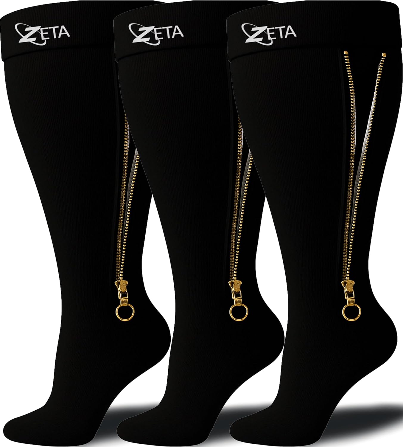 Zeta Wear Plus Size Knee-High Compression Socks Closed Toe 15-19 mmHg Support for Men & Women Wide Calves, Swelling, Varicose Veins, Travel