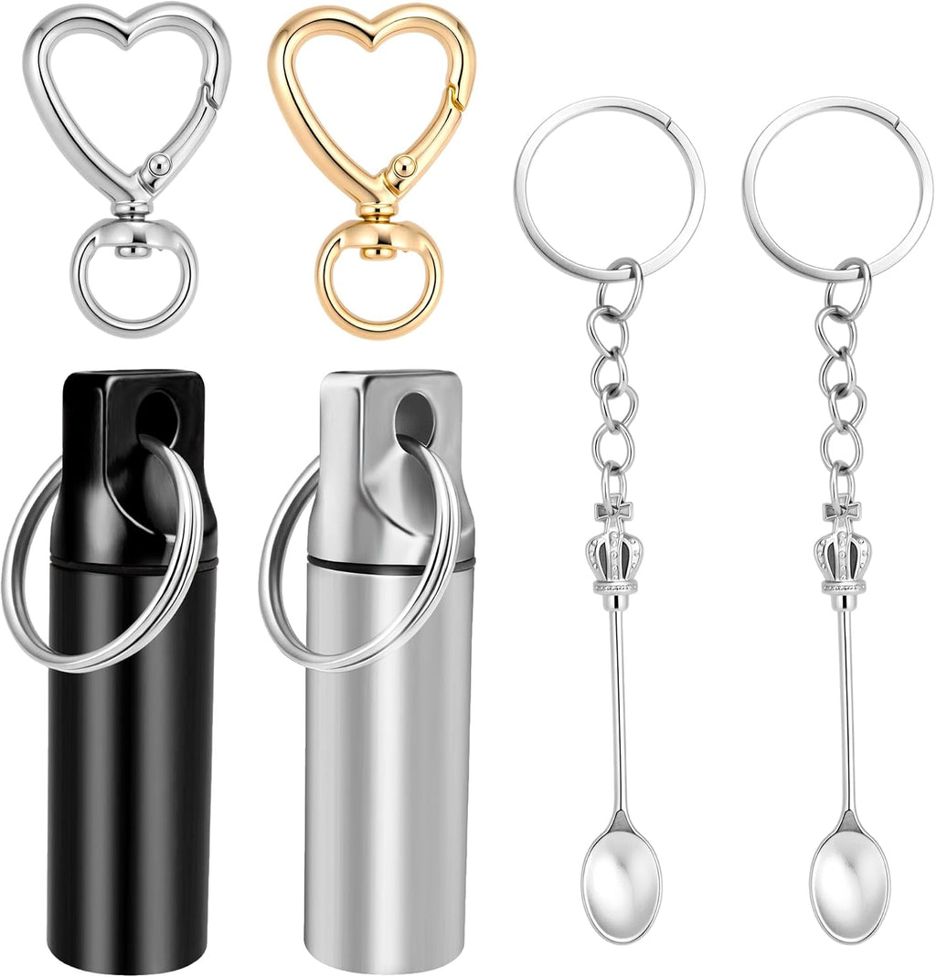 6pc Compact Keychain Pill Box, Mini Aluminum Alloy Medicine Organizer for Travel, Waterproof Metal Pill Holder for Camping and Outdoor Adventures (Black & White)