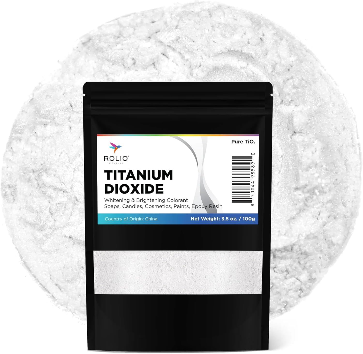 Rolio Pure Titanium Dioxide Powder, 3.5 Oz (100g) Bag – Whitening Colorant for Soap Dye, Sunscreen and Lotion, Epoxy Resin, Candles, Cosmetics, Concrete Pigment, DIY Paint, Ceramics, and Art Projects