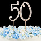 50 Cake Topper | Premium Bling Rhinestone Diamond Gems | 50th Birthday or Anniversary Party Decoration Ideas | Quality Metal Alloy | Perfect Keepsake
